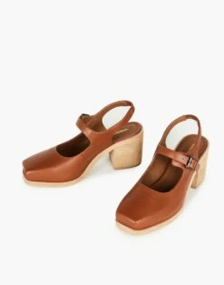 Madewell Intentionally Blank Leather Office Mary Jane Slingbacks In Cognac