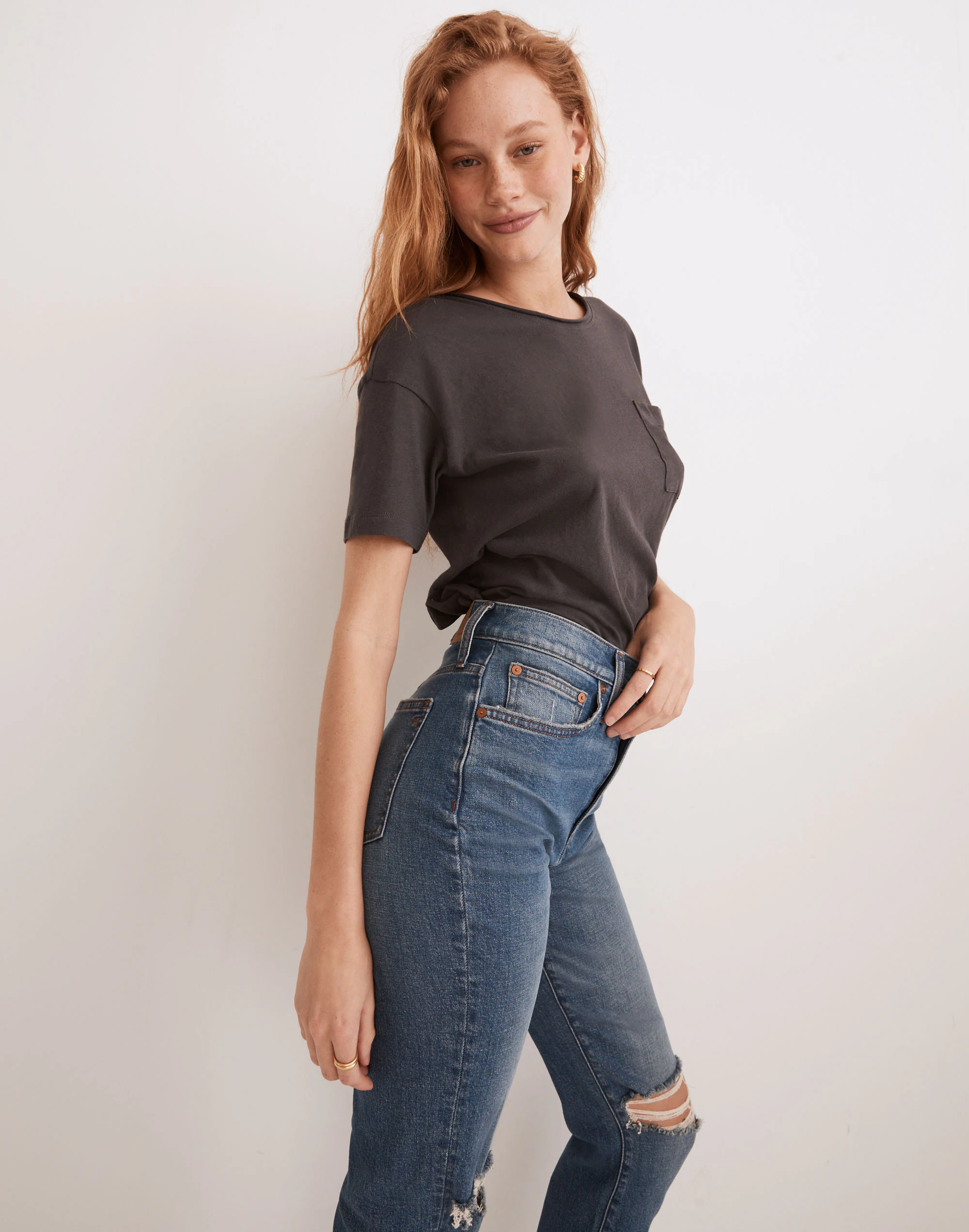 Madewell The Perfect Vintage Crop Jean In Gooding Wash: Knee-Rip Edition - Image 2