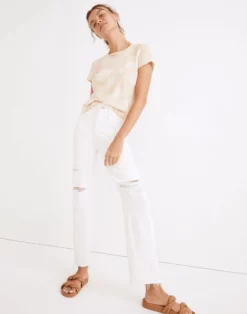 Madewell The Perfect Vintage Straight Jean In Tile White: Ripped-Knee Edition