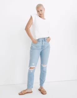 Madewell The Curvy Momjean In Lowden Wash: Ripped Edition