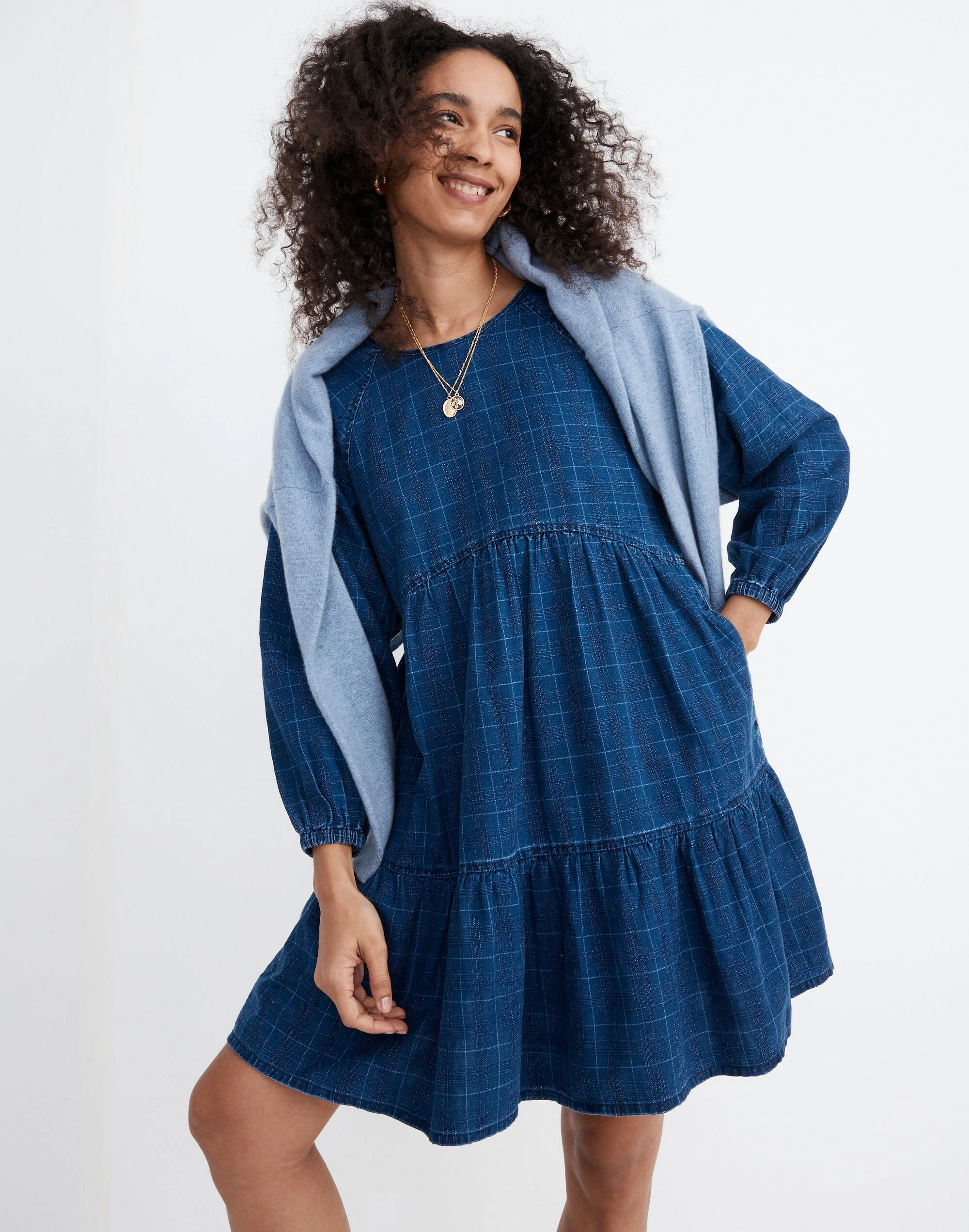 Madewell Windowpane Denim Mini Dress - Image 2