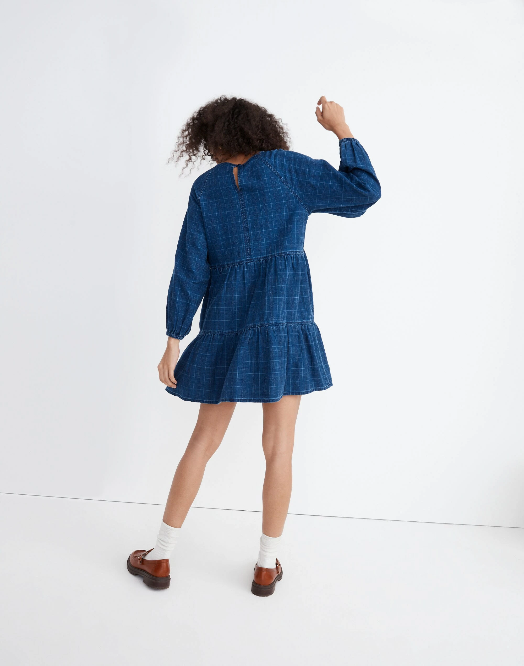 Madewell Windowpane Denim Mini Dress - Image 3