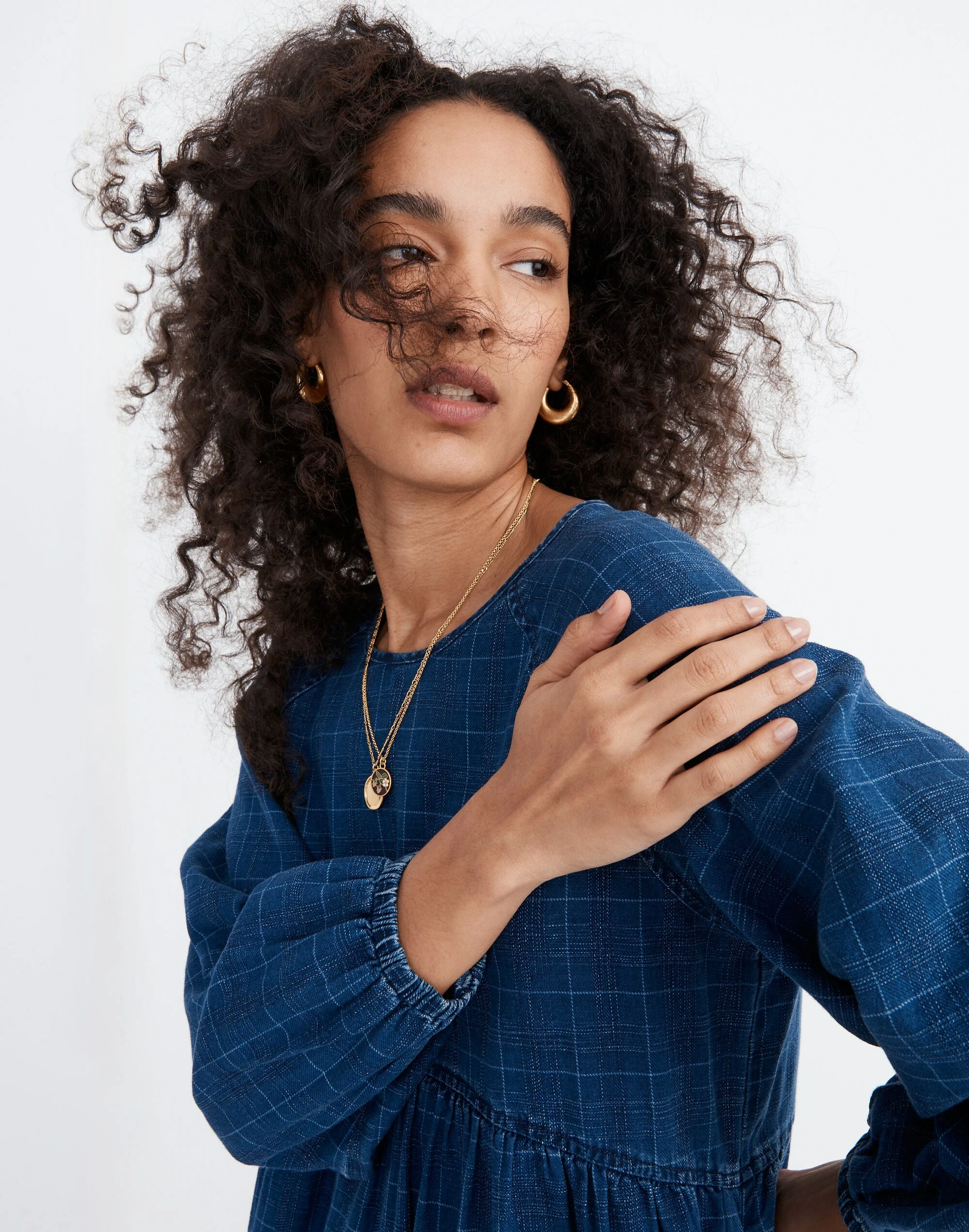 Madewell Windowpane Denim Mini Dress - Image 4