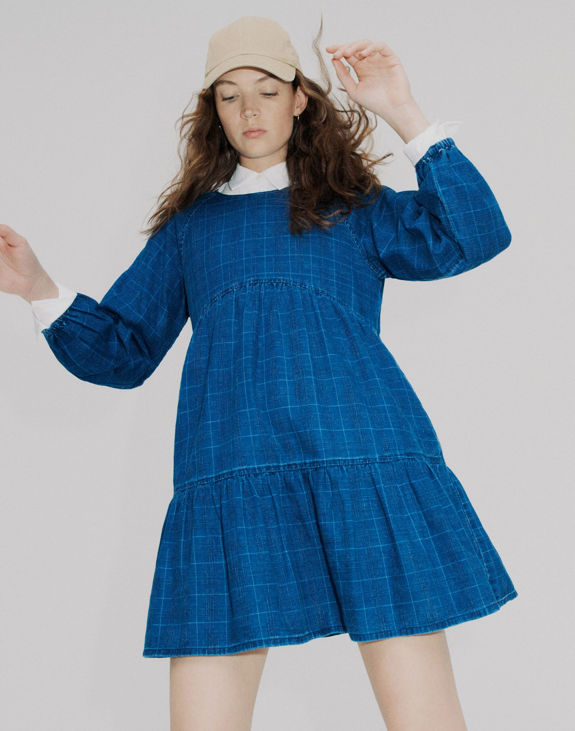 Madewell Windowpane Denim Mini Dress - Image 5