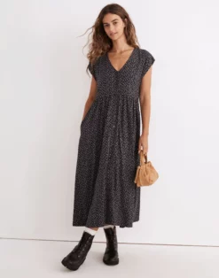 Madewell Challis Button-Front Midi Dress In Campden Daisies