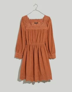 Madewell Plus Embroidered Corduroy Square-Neck Mini Dress