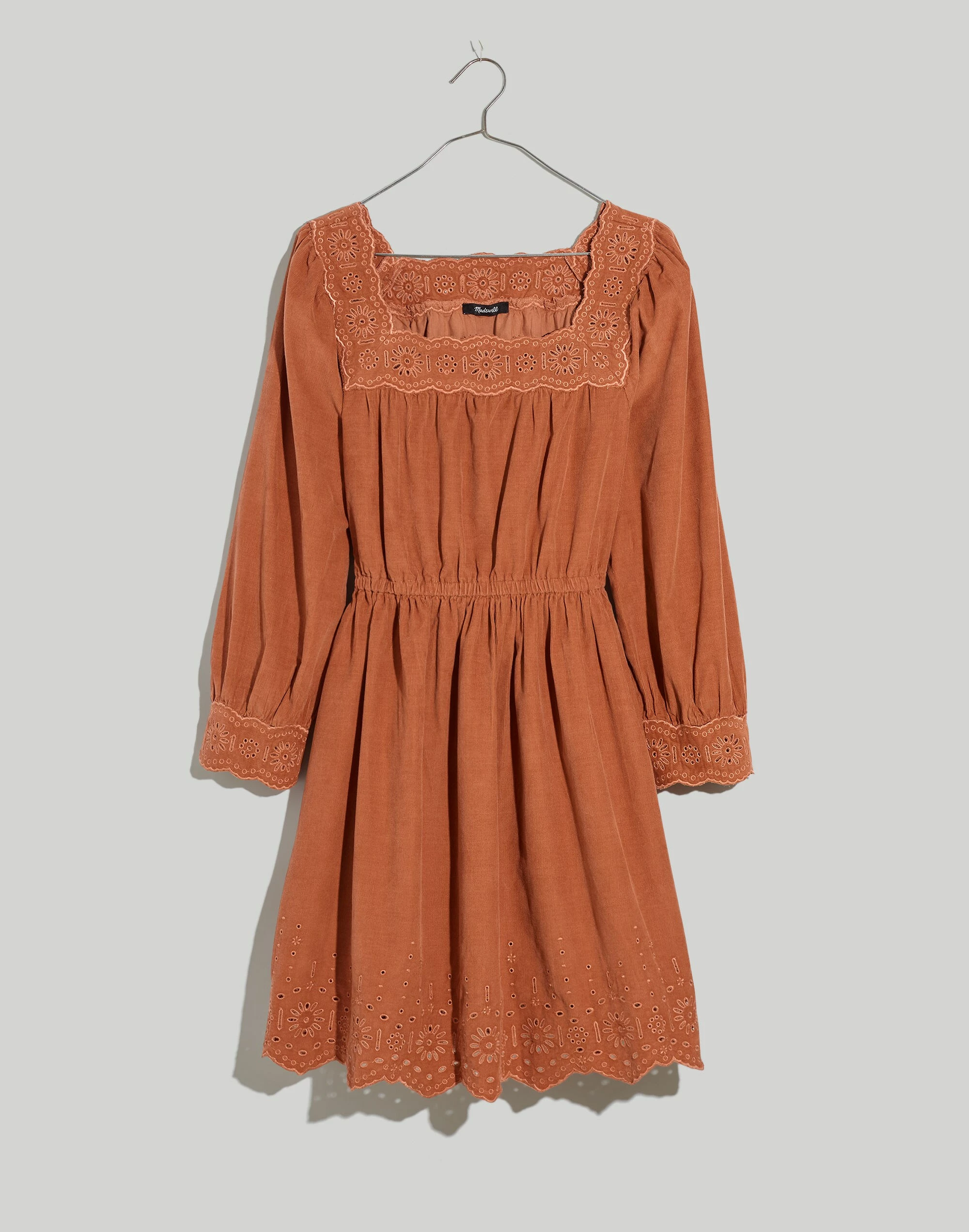 Madewell Plus Embroidered Corduroy Square-Neck Mini Dress