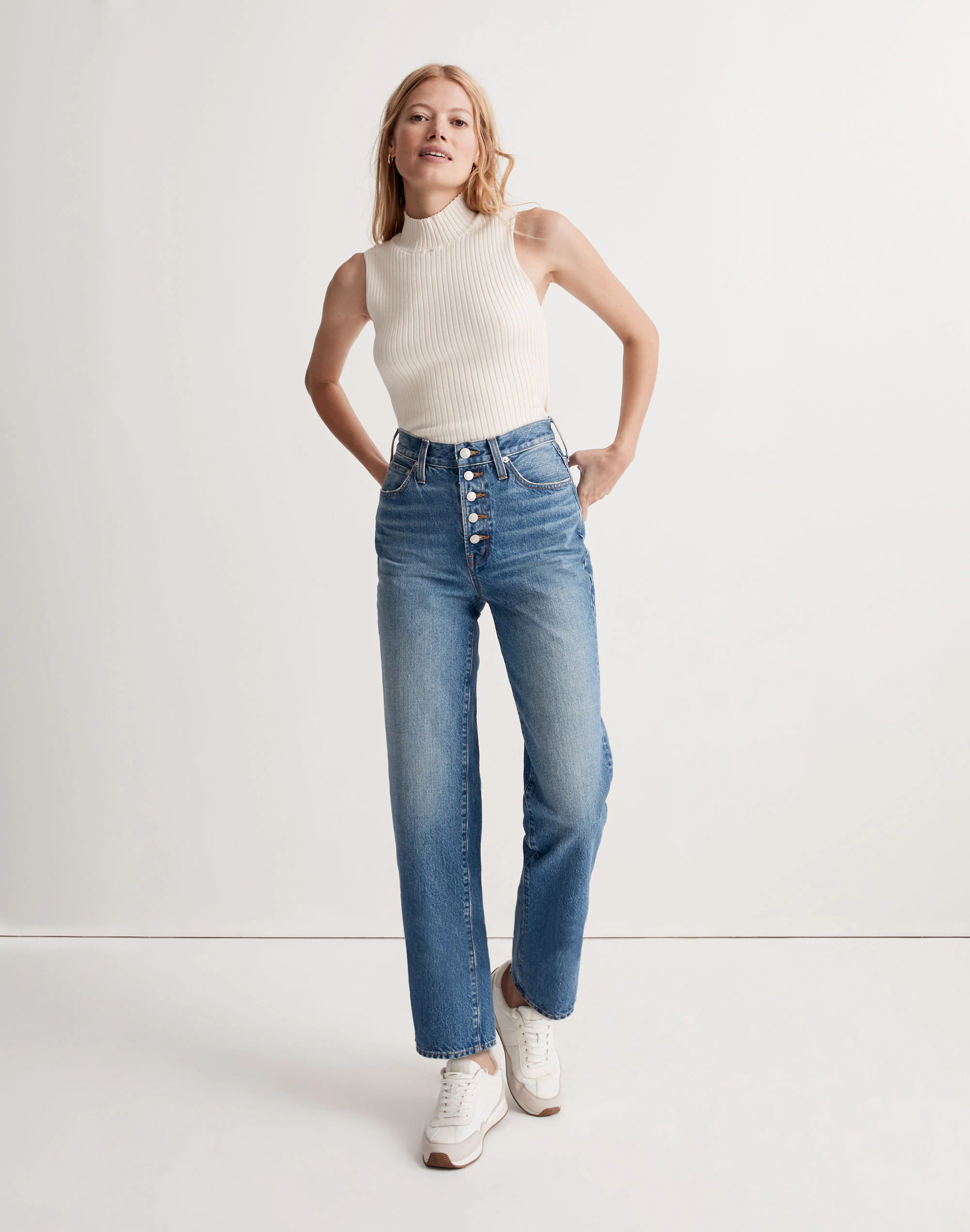 Madewell The Perfect Vintage Straight Jean In Becker Wash: Button-Front Edition