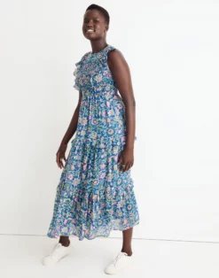 Madewell Banjanan Voile Iris Dress In Surf Floral