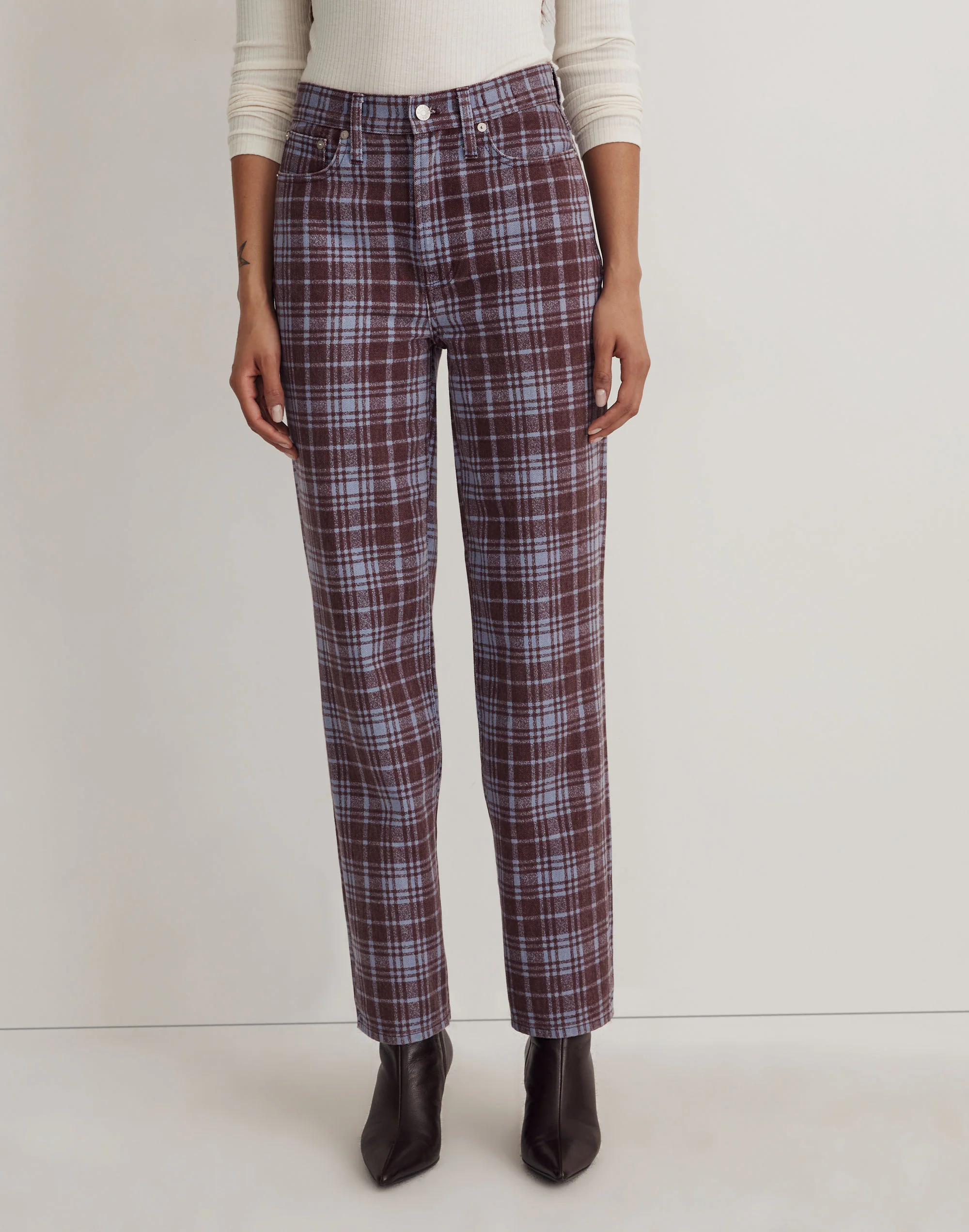 Madewell The Perfect Vintage Straight Jean In Cabernet Plaid - Image 4