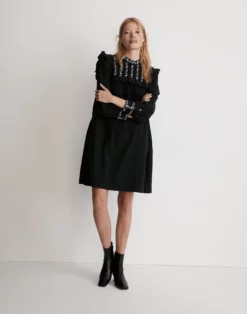 Madewell Embroidered-Bib Ruffle Mini Dress