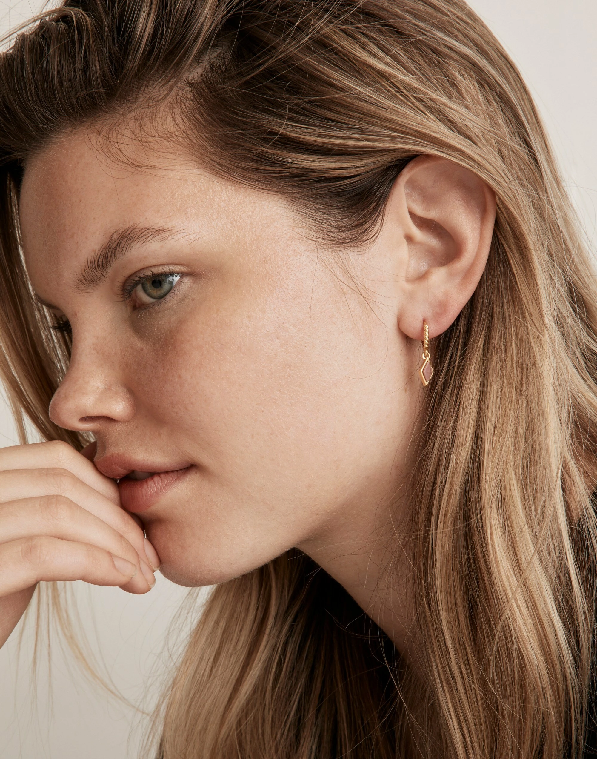 Madewell Stone Collection Rhodonite Twisted Huggie Hoop Earrings - Image 2