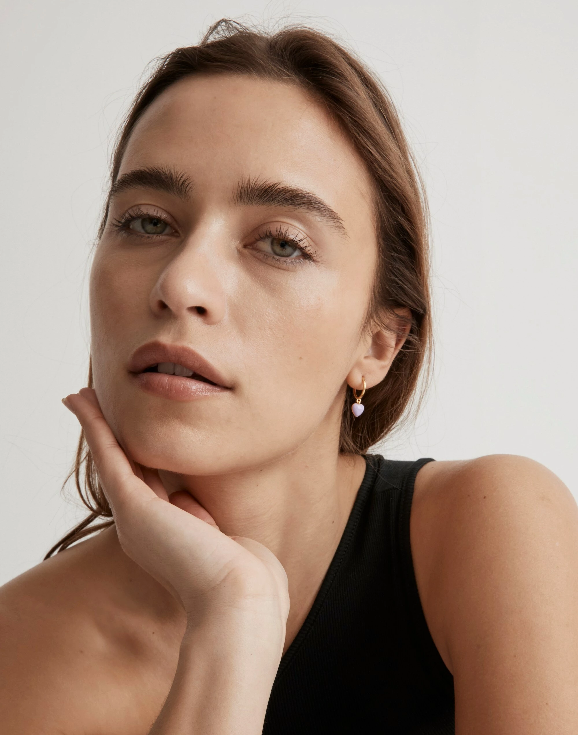 Madewell Delicate Collection Demi-Fine Enamel Heart Huggie Earrings - Image 2