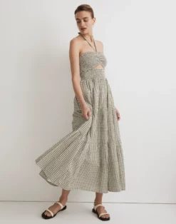 Madewell Modular Halter Midi Dress In Gingham