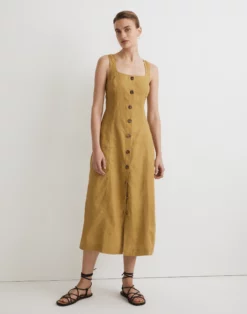 Madewell Button-Front Midi Dress In 100% Linen
