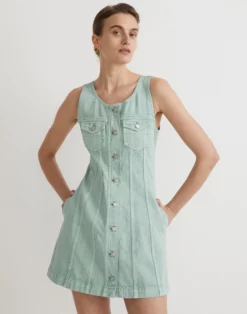 Madewell Denim Sleeveless Seamed Mini Dress In Storied Sea Wash