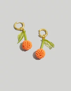 Madewell Orange Beaded Huggie Hoop Earrings